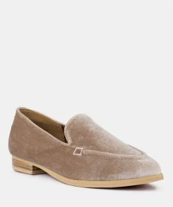 Rag & Co LUXE-LAP Taupe Velvet Handcrafted Loafers