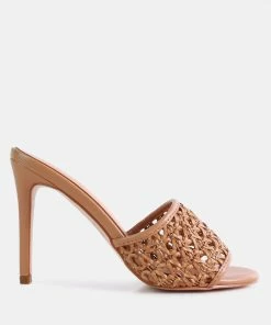 Rag & Co TEASE Mocca Woven Heeled Slides Sandals
