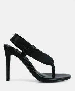 Rag & Co SINGLES Black High Heeled Thong Sandals