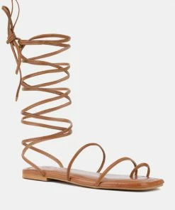 Rag & Co Official Store 28 Rag & Co AMATHA Tan Essential Toe Ring Summer Leather Flats