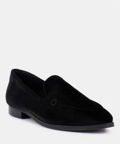 Rag & Co LUXE-LAP Black Velvet Handcrafted Loafers Loafers & Ballerinas