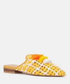 Rag & Co Flats MARIANA Yellow Woven Flat Mules With Tassels