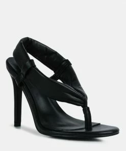 Rag & Co SINGLES Black High Heeled Thong Sandals