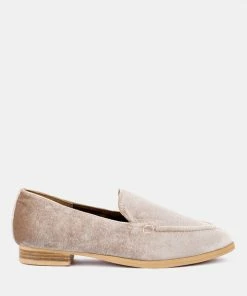 Rag & Co LUXE-LAP Taupe Velvet Handcrafted Loafers