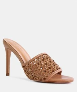 Rag & Co TEASE Mocca Woven Heeled Slides Sandals