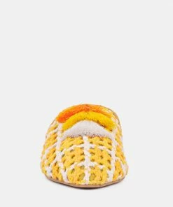 Rag & Co Flats MARIANA Yellow Woven Flat Mules With Tassels