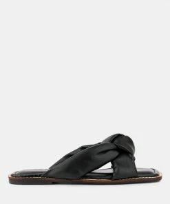 Rag & Co CHUBS Black Puffy Strap Sliders Flat Flats 10 Rag & Co CHUBS Black Puffy Strap Sliders Flat Flats