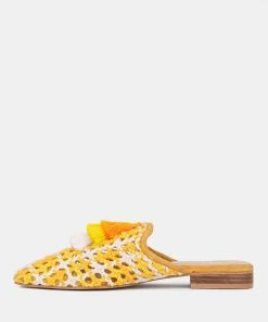 Rag & Co Flats MARIANA Yellow Woven Flat Mules With Tassels