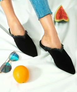 Rag & Co Flats MOLLY Black Frayed Leather Mules 16 Rag & Co Flats MOLLY Black Frayed Leather Mules