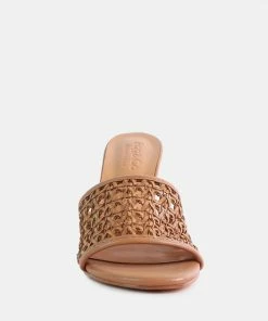 Rag & Co TEASE Mocca Woven Heeled Slides Sandals