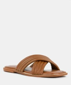 Rag & Co EURA Tan Quilted Leather Flats