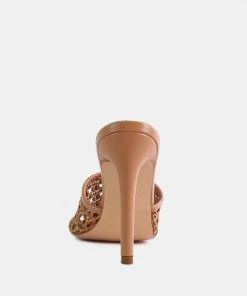 Rag & Co TEASE Mocca Woven Heeled Slides Sandals