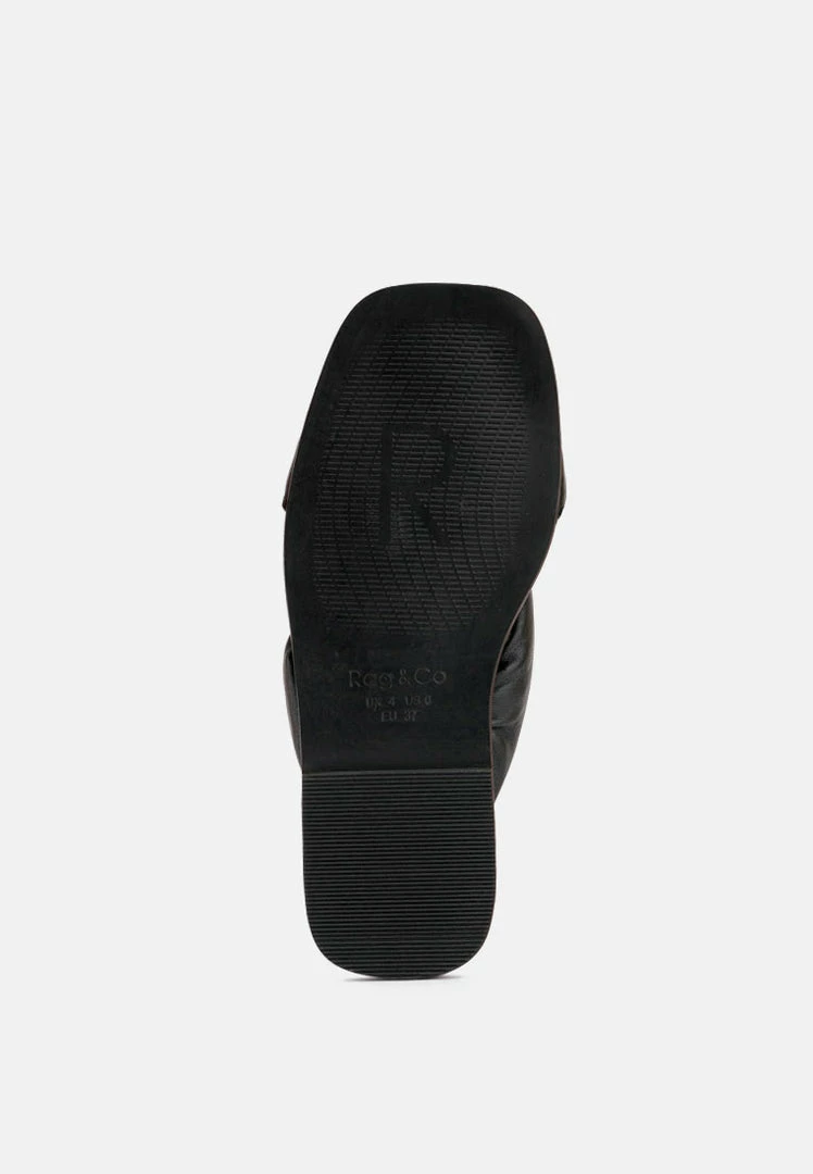 Rag & Co CHUBS Black Puffy Strap Sliders Flat Flats 9 Rag & Co CHUBS Black Puffy Strap Sliders Flat Flats