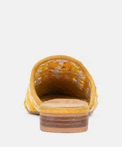 Rag & Co Flats MARIANA Yellow Woven Flat Mules With Tassels