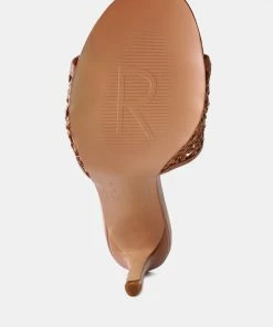 Rag & Co TEASE Mocca Woven Heeled Slides Sandals