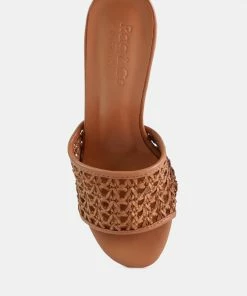 Rag & Co TEASE Mocca Woven Heeled Slides Sandals