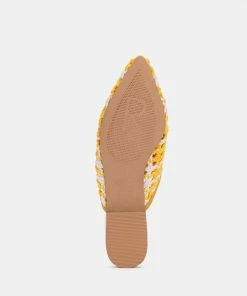 Rag & Co Flats MARIANA Yellow Woven Flat Mules With Tassels