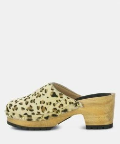 Rag & Co ACER Fine Suede Printed Leopard Clog Slides In Beige Clogs