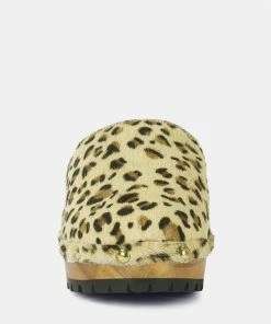 Rag & Co ACER Fine Suede Printed Leopard Clog Slides In Beige Clogs