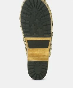 Rag & Co ACER Fine Suede Printed Leopard Clog Slides In Beige Clogs