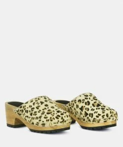 Rag & Co Official Store 18 Rag & Co ACER Fine Suede Printed Leopard Clog Slides In Beige Clogs