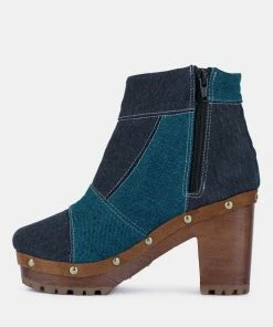 Rag & Co AGUAR Blue Denim Patchwork Ankle Boots 12 Rag & Co AGUAR Blue Denim Patchwork Ankle Boots