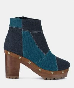 Rag & Co AGUAR Blue Denim Patchwork Ankle Boots