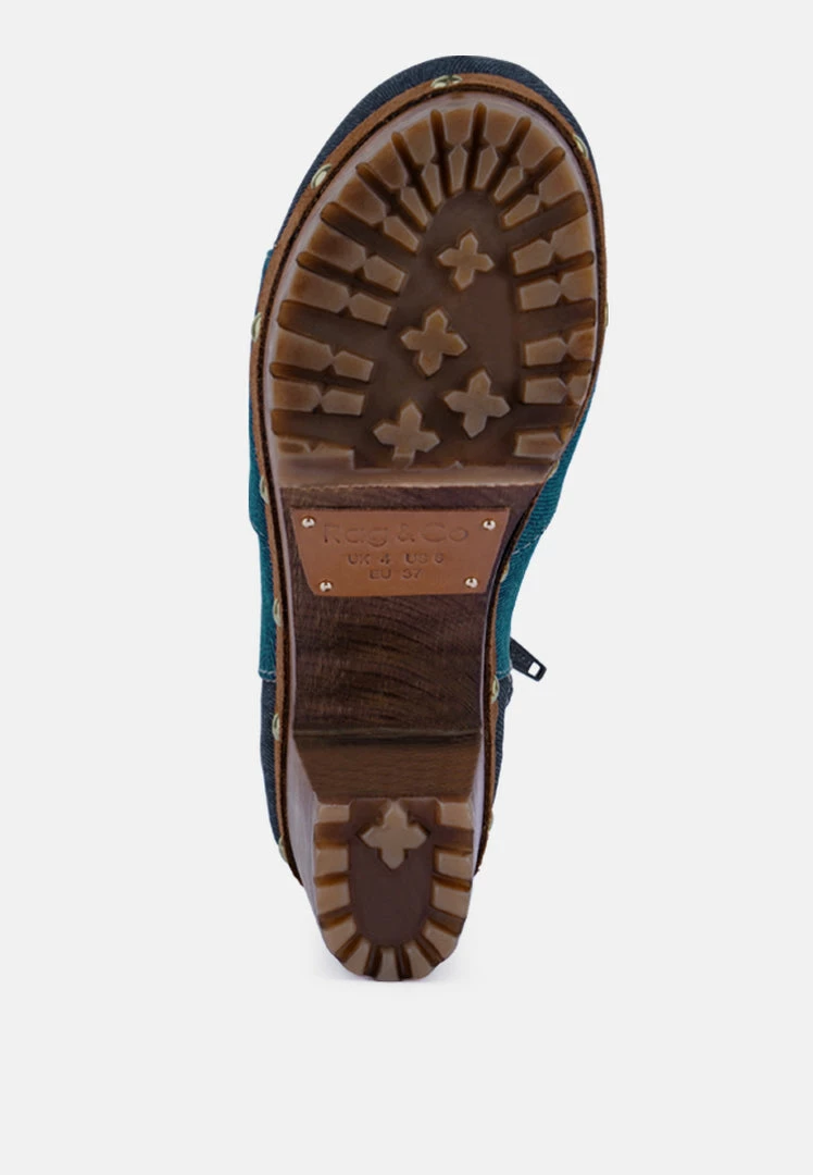 Rag & Co AGUAR Blue Denim Patchwork Ankle Boots 9 Rag & Co AGUAR Blue Denim Patchwork Ankle Boots