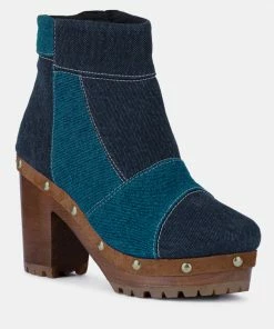 Rag & Co Official Store 10 Rag & Co AGUAR Blue Denim Patchwork Ankle Boots