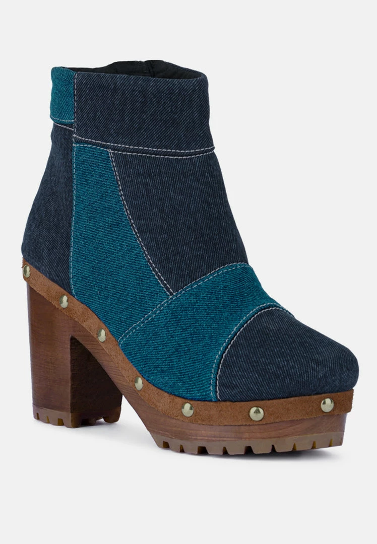 Rag & Co AGUAR Blue Denim Patchwork Ankle Boots 3 Rag & Co AGUAR Blue Denim Patchwork Ankle Boots