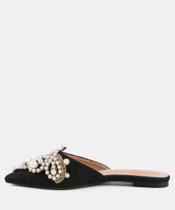 Rag & Co ASTRE Embellished Delicate Pearl Mules In Black