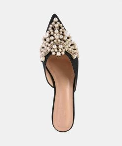 Rag & Co ASTRE Embellished Delicate Pearl Mules In Black