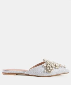 Rag & Co ASTRE Embellished Delicate Pearl Mules In White