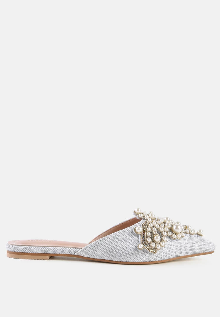 Rag & Co ASTRE Embellished Delicate Pearl Mules In White 4 Rag & Co ASTRE Embellished Delicate Pearl Mules In White