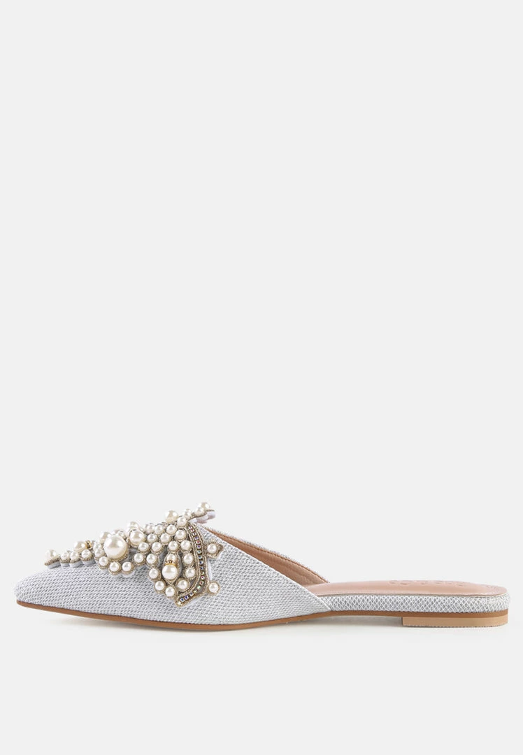 Rag & Co ASTRE Embellished Delicate Pearl Mules In White 6 Rag & Co ASTRE Embellished Delicate Pearl Mules In White