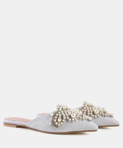 Rag & Co ASTRE Embellished Delicate Pearl Mules In White