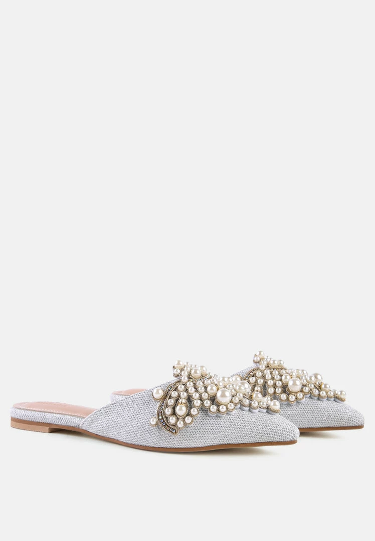 Rag & Co ASTRE Embellished Delicate Pearl Mules In White 3 Rag & Co ASTRE Embellished Delicate Pearl Mules In White