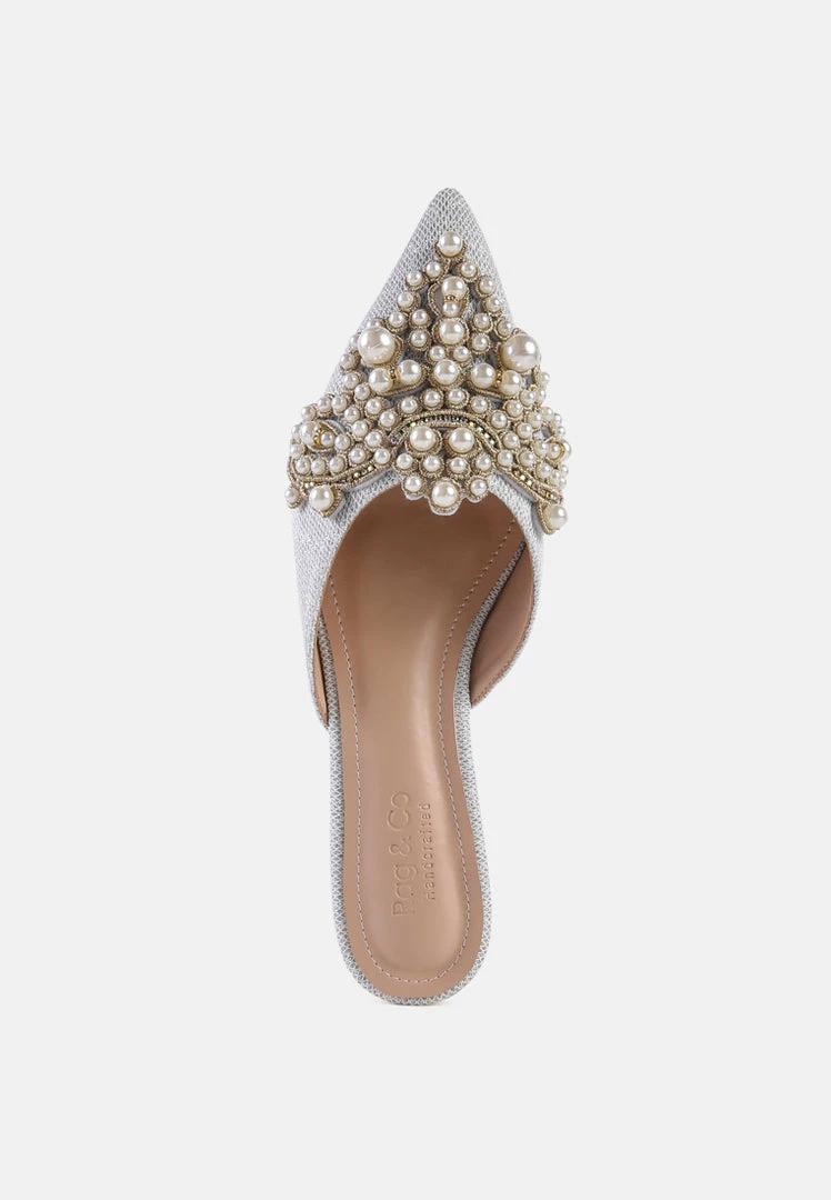 Rag & Co ASTRE Embellished Delicate Pearl Mules In White 8 Rag & Co ASTRE Embellished Delicate Pearl Mules In White