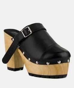 Rag & Co ALONA Black Slingback High Block Heeled Clogs