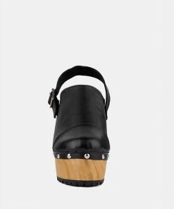 Rag & Co ALONA Black Slingback High Block Heeled Clogs