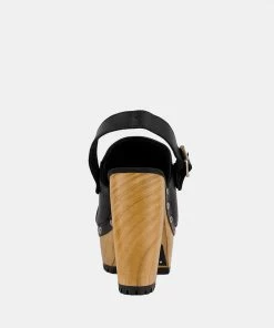 Rag & Co ALONA Black Slingback High Block Heeled Clogs