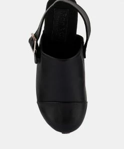 Rag & Co ALONA Black Slingback High Block Heeled Clogs