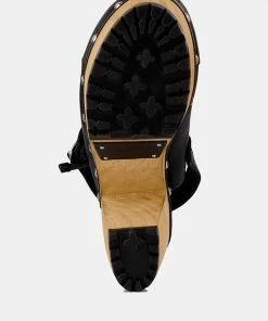 Rag & Co ALONA Black Slingback High Block Heeled Clogs