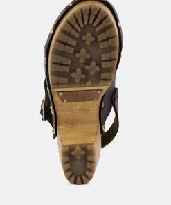 Rag & Co ALONA Brown Slingback High Block Heeled Clogs