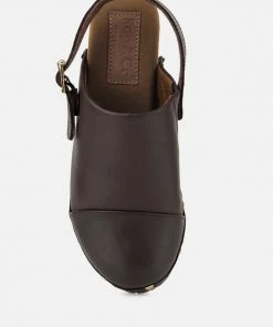 Rag & Co ALONA Brown Slingback High Block Heeled Clogs