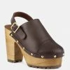 Rag & Co ALONA Brown Slingback High Block Heeled Clogs