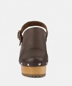 Rag & Co ALONA Brown Slingback High Block Heeled Clogs