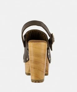 Rag & Co ALONA Brown Slingback High Block Heeled Clogs