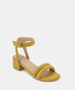 Rag & Co Official Store 32 Rag & Co AMELIA Mustard Minimalist Block Heel Sandal
