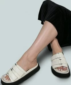 Rag & Co X Flats ANISTON Buckled Flatform White Slip-On Sandal